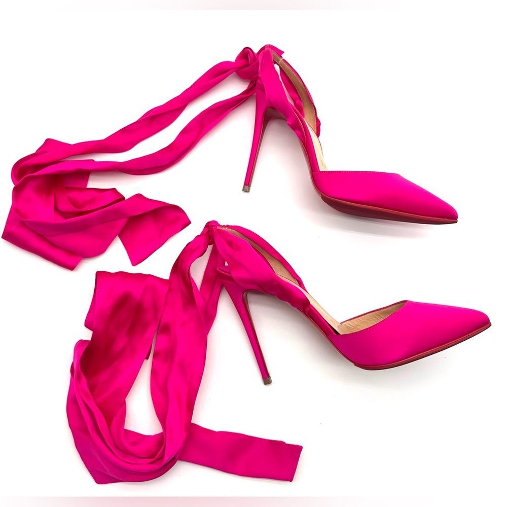 CHRISTIAN LOUBOUTIN Satin Douce Du Desert 100 Heels Rose Pink Ankle Tie EU37 US7 - Picture 3 of 16